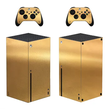 Наклейка с золотой кожей из углеродного волокна, наклейка-наклейка для консоли Xbox Series X и 2 контроллеров, виниловая наклейка с кожей Xbox Series X.