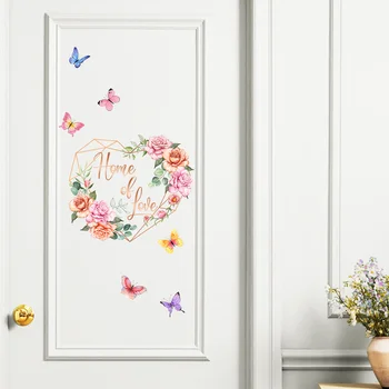 Наклейки на стену в форме цветка в форме сердца, бабочки, стеклянное окно в гостиной, Настенная роспись для украшения дома, Самоклеящиеся наклейки на двери