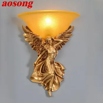 Настенные светильники AOSONG Modern Angel Gold LED Creative Vintage Resin Sconce Lamp для дома, гостиной, спальни, прикроватного декора