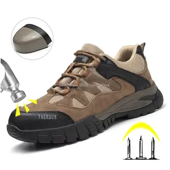Неразрушаемая рабочая защитная обувь, мужские кроссовки со стальным носком, резиновые Износостойкие строительные рабочие ботинки, мужские защитные ботинки, мужская обувь