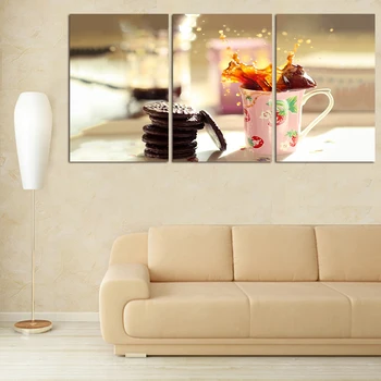 Новая Горячая 3-Панельная Современная Печатная картина с кофе и колой Картина Куадрос Холст Настенное Искусство Настенные Панно для гостиной Без Рамки