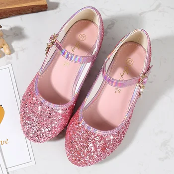 Новая детская обувь для девочек на высоком каблуке 2023, прогулочное шоу, свадебная вечеринка, хрустальные туфли принцессы