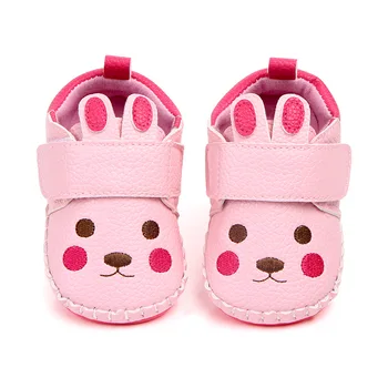 Новая зимне-осенняя обувь для новорожденных девочек, милый кролик, мягкая искусственная кожа, противоскользящая резиновая подошва, детская обувь для девочек