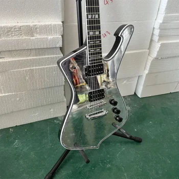 Новая электрогитара Iceman Paul Stanley Silver Super Cool с треснутым зеркалом, электрогитара Guitars Guitarra