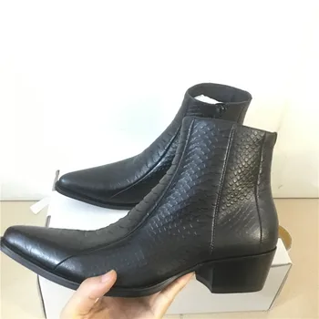 Новинка 2020 года, мужские кожаные ботинки ручной работы на каблуке 5 см из натуральной кожи со змеевидным острым носком высокого класса