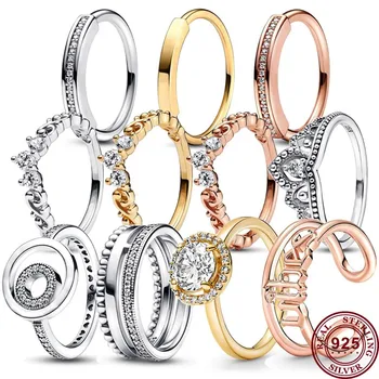 Новое горячее женское кольцо с логотипом Pandora из серебра 925 пробы Signature Series Crown, подходящее для свадьбы, высококачественный подарок, ювелирные изделия-шармы своими руками
