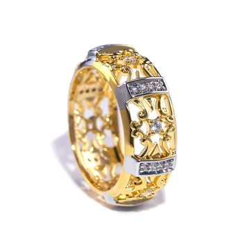 Новое кольцо Этнической силы Модное Золотое Полое Кольцо с геометрическим кубическим Цирконием Кольцо с камнем для женщин и мужчин Обручальное кольцо
