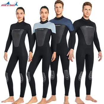 Новый 3 мм водолазный костюм, мужской цельный водолазный костюм с длинным рукавом, женский модный теплый костюм для плавания, серфинга, водных видов спорта, водолазный костюм