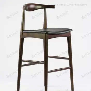 Новый китайский барный стул Современный Простой Эбонитовый Скандинавский Высокий Табурет с роговой спинкой Бытовой барный стул из массива дерева
