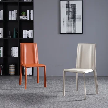 Обеденные стулья из скандинавской кожи с седлом, Кухонная мебель, Современный минималистичный стул для ресторана отеля, Дизайнерский шезлонг с высокой спинкой