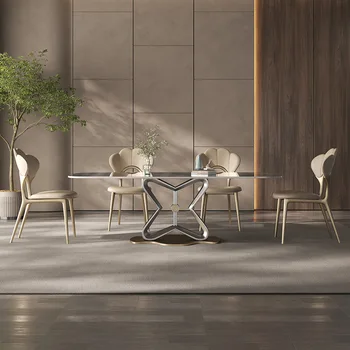 Обеденный стол в итальянском стиле из каменной плиты Современный бытовой простой обеденный стол из натурального роскошного камня Высокого класса прямоугольный обеденный стол