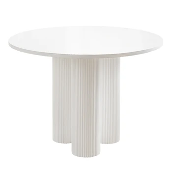 Обеденный стол из цельного дерева в скандинавском стиле с круглой каменной плитой, мраморная гостиная, стол для переговоров в небольшой квартире, круглый стол, простой
