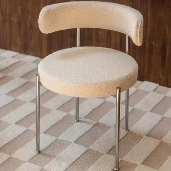 Обеденный стул со спинкой из бархата Ягненка, Металл, нержавеющая сталь, Скандинавский Дизайнерский стул для кафе, Повседневный Одноместный стул