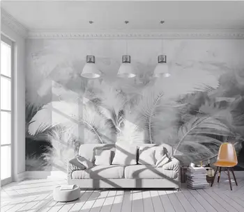 Обои из перьев на заказ в скандинавском стиле, современный минимализм, легкие роскошные креативные обои для стен на фоне телевизора с черно-белыми перьями