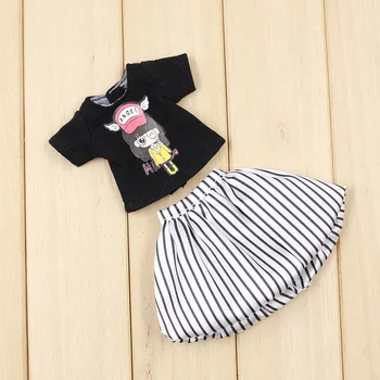 Одежда для куклы DBS Blyth icy 1/6, черная футболка, юбка в полоску, подарок для девочки