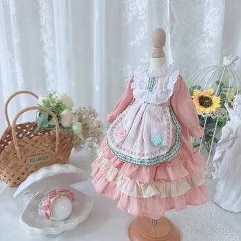 Одежда для кукол BJD, подходящая для размера 1/3 1/4 1/6, платье с длинным рукавом в садовом стиле с розовым бантом, аксессуары для кукол