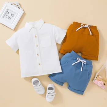 Одежда для маленьких мальчиков от 0 до 4 лет, Повседневные рубашки с коротким рукавом, Топы, Шорты, 2 предмета, Летняя одежда для новорожденных мальчиков, костюмы