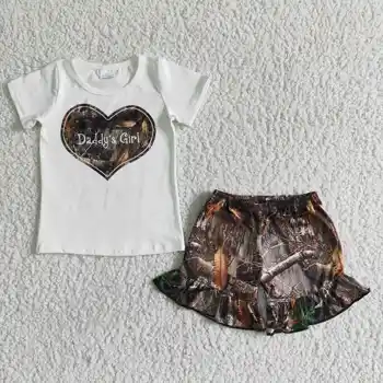 Оптовая продажа футболки RTS Heart Daddy's Girl Outfits, летние шорты Sassy Kids, костюмы для малышей, комплекты одежды для малышей