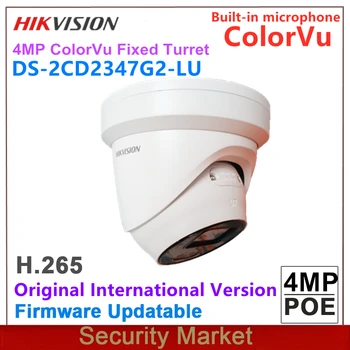 Оригинальная IP-камера безопасности Hikvision ColorVu DS-2CD2347G2-LU с 4-мегапиксельным Микрофоном, Встроенная в Турельную Сетевую Купольную IPC POE Камеру безопасности