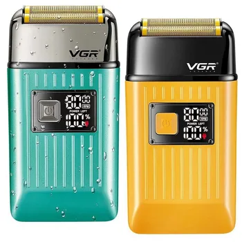 Оригинальные перезаряжаемые электробритвы VGR для мужчин, для волос и бороды, электрическая бритва, моющийся станок для бритья налысо, влажный и сухой