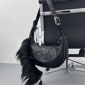 Оригинальный дизайн, персонализированная плюшевая женская сумка с черной тисненой вышивкой, модная портативная сумка для подмышек Spicy Girl Y2K