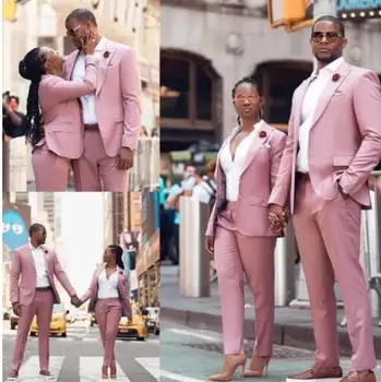 Осенний Ярко-Британский Розовый костюм Homme, Мужские костюмы, 2 предмета, свадебное пальто для жениха, брюки, новейший дизайн Slim Fit для выпускного вечера (Куртка + брюки)