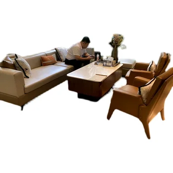 Офис продаж для переговоров о комбинации диванов на стойке регистрации в вестибюле отеля кожаная мебель для журнального столика L-образной формы