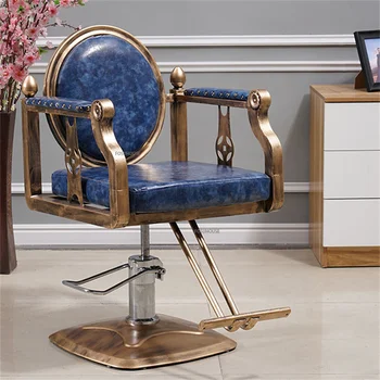 Парикмахерское кресло в стиле ретро из кованого железа, Профессиональное парикмахерское кресло, Европейская мебель для салонов, кресло для стрижки волос, Подъемное вращающееся кресло