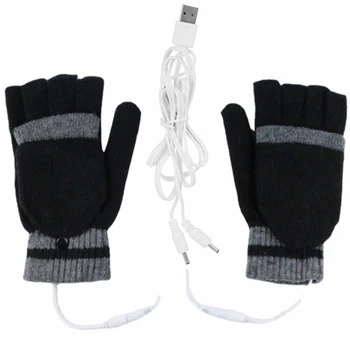 Перчатки с электрическим подогревом от USB, 2-сторонний обогрев, Трансформируемые перчатки без пальцев, Варежки, Водонепроницаемые Велосипедные Лыжные перчатки