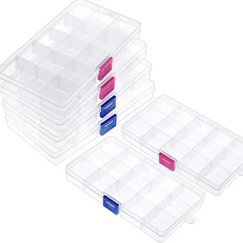 Пластиковая Шкатулка для хранения ювелирных изделий с 15 ячейками, Регулируемый Контейнер для бусин, Сережек, Коробка для ювелирных изделий, Прямоугольная коробка-футляр