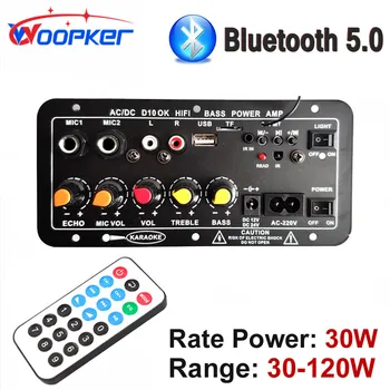 Плата Аудиоусилителя Woopker Bluetooth для 4-омного 8-12-дюймового Динамика 12/24 В 110/220 В 120 Вт Сабвуфер с Двойным Микрофоном Модуль Усилителя