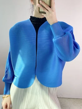 Плиссированные куртки Miyake, женские Весенние новинки 2023, однотонный повседневный кардиган, свободные короткие пальто с длинными рукавами, дизайнерская одежда