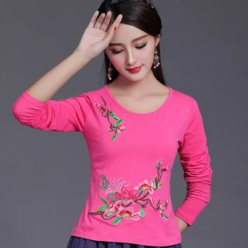 Повседневная женская рубашка с цветочной вышивкой, модная блузка с круглым вырезом для молодых девушек, женский тонкий Повседневный топ Yang, Элегантная одежда