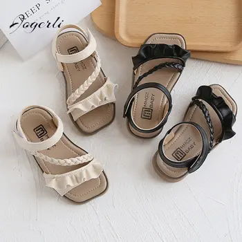 Повседневные сандалии для девочек, новые летние детские римские сандалии, детская модная пляжная обувь на мягкой подошве, размер 22-31