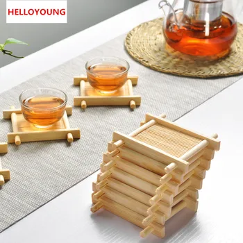 Подносы из натурального 100% бамбука для чайных подносов 7*7 см Креативное китайское слово Цзин Вогнутый коврик для чашки