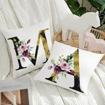 Полиэфирная наволочка Alphabet Flower A-Z для домашнего дивана, наволочки для декора гостиной, наволочки для подушек в кафе, Наволочки для подушек