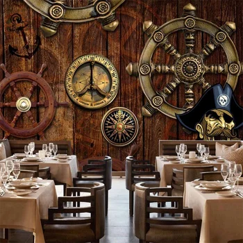 Пользовательские обои 3d ретро ностальгический деревянный руль направления морская фреска тема ресторан оснастка фон стены фотообои 3d на стену