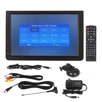 Портативный телевизор ATSC 12 дюймов с мультимедийным интерфейсом 1080P HD, видеоплеер, светодиодный цифровой телевизор с подставкой для домашнего автомобиля, штепсельная вилка США 100-240 В для США
