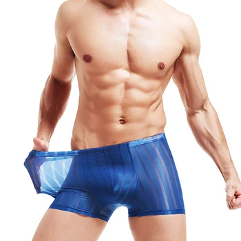 Прозрачные Дышащие мужские шорты-боксеры Ice Silk Prospective Boxer Para Hombred, мужские трусики, Нижнее белье в полоску, Homme Sexys Lingerie