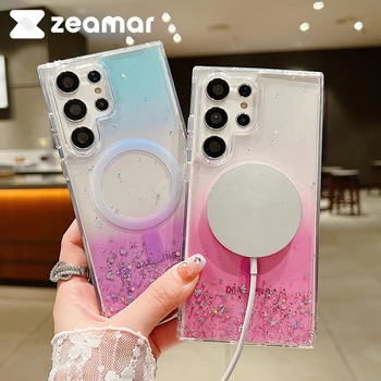 Прозрачные градиентные блестящие магниты для чехлов Magsafe для Samsung Galaxy S23 S22 Plus с ультра беспроводной зарядкой, бамперная крышка