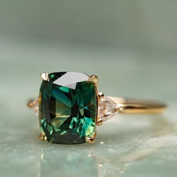 Простое женское кольцо с зеленым камнем, Винтажное обручальное кольцо цвета розового золота, модные обещающие обручальные кольца для женщин, ювелирные изделия
