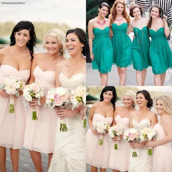 Простое короткое платье подружки невесты длиной до колен из шифона для женщин, платье подружки невесты