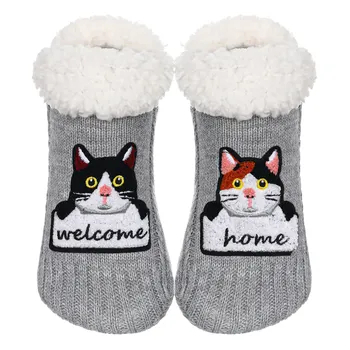 Пушистые Носки-тапочки/Супер Мягкие Уютные Забавные Нескользящие Домашние носки с Захватами/ Подарки для любителей Кошек,Cat Welcome