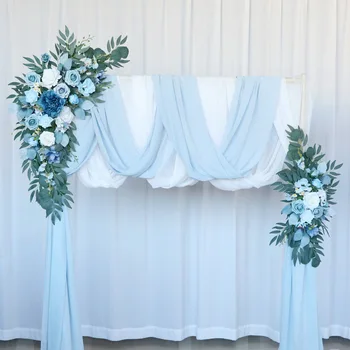 Пыльно-голубой комплект искусственных цветов для свадебной арки, белая композиция из ткани для драпировки свадебной арки для декора фона церемонии.