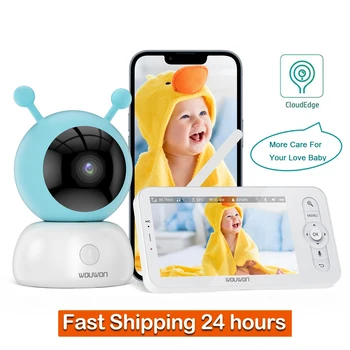 Радионяня WOUWON Babyphone Video Baby Camera Bebe Nanny HD 5-Дюймовый ЖК-дисплей С Двусторонним Разговором PTZ Колыбельные Для Новорожденного