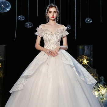 Реальное фото Элегантное свадебное платье Невесты 2021 года, сексуальный вырез лодочкой, расшитые блестками оборки, свадебное платье robe de mariee, vestidos de novia