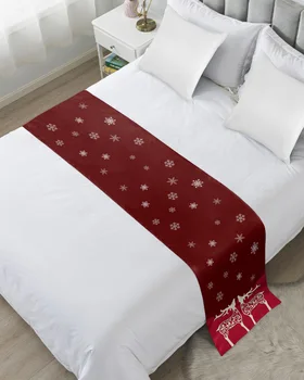 Рождественский Олень Снежинка Красная Кровать Бегун Украшение Дома Отеля Кровать Флаг Свадебная Спальня Кровать Хвост Полотенце