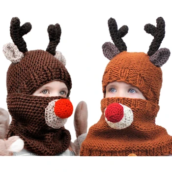 Рождественский шарф, костюмы для косплея с оленем, Олень, теплый вязаный Рождественский подарок, зимняя шапка для мальчиков и девочек, вязаная крючком
