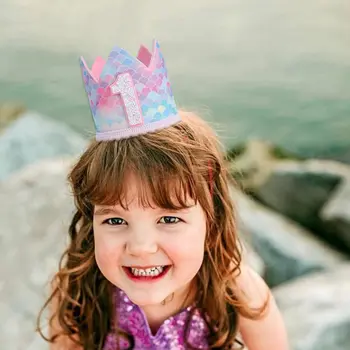 Розовая чешуя Русалки, корона Русалки, День рождения ребенка, шляпа на один год, детская принцесса, счастливый декор для дня рождения 1-й и 2-й девочки-русалки
