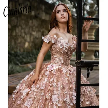 Розовое Бальное платье Quinceanera 2023 Для милой девушки 16 лет, Аппликации из бисера с обертками, Платья принцессы для выпускного вечера